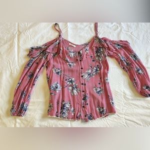 Red and blue flowers blouse